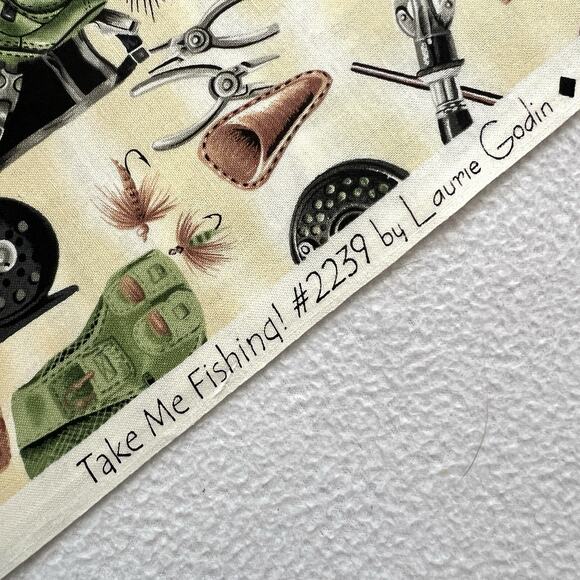 1 YD Northcott Take Me Fishing 2239 Laurie Godin Cotton Quilt Craft Fly Fabric - Picture 3 of 6